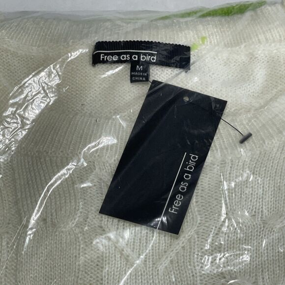Free As A Bird Cream Green Colorblock Long Sleeve Cable Knit Sweater NIB Size M - Picture 5 of 8